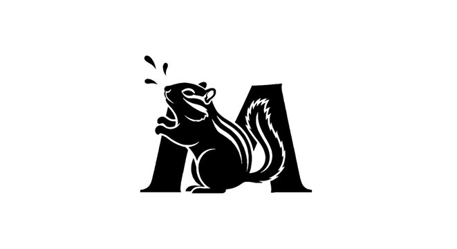 Black and white squirrel logo with letter M design.