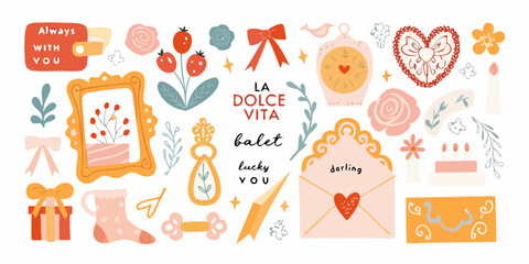 Floral Ornament And Romantic Elements Watercolor Vector Illustration © Bibhas