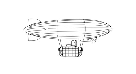 Vintage Airship Outline Drawing, Retro Dirigible Blimp Illustration © Dodo