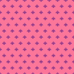 Minimal pink seamless fleur de lis pattern with purple ornamental accents, elegant decorative background for textiles, wrapping paper and stationery. © MedReda