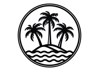 Fototapeta premium Palm vector silhouette circular island ocean emblem