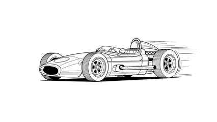 Racing car speeds along track with 2D AutoCAD Vector design elements © Stock Image Paradise