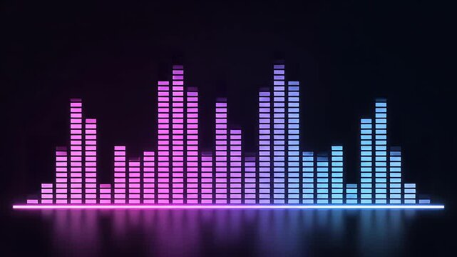 Digital audio equalizer bars with pink and blue glow