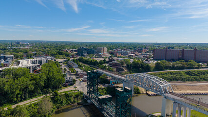 Fototapeta premium Aerial shot of office buildings, apartments and homes in downtown Cleveland Ohio USA