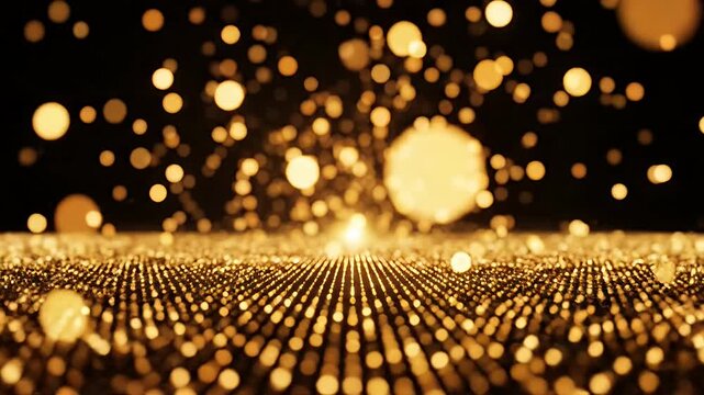 Golden glowing particles and bokeh background