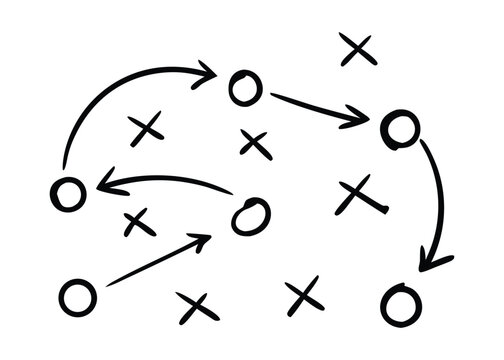 Hand Drawn Football Playbook Vector Set &ndash; Soccer Strategy Diagrams, Coach Tactics, X and O Formations & Game Plan Doodle Collection