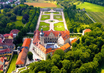Panoramic aerial view of the old town beside the city Weikersheim beside in Germany, Baden-Württemberg on a sunny day in Spring © Gert