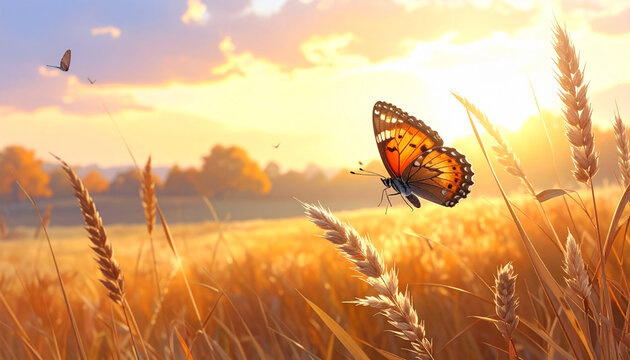 Butterfly In Wheat Field