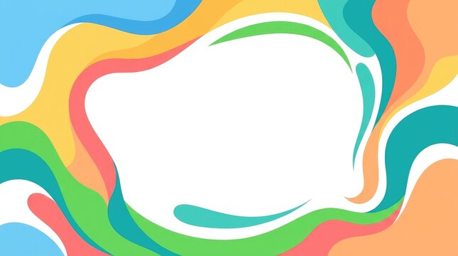 Abstract colorful fluid wavy border with central copy space, modern liquid design for creative arts