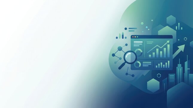 Modern data analytics dashboard background with large white copy space for business presentation