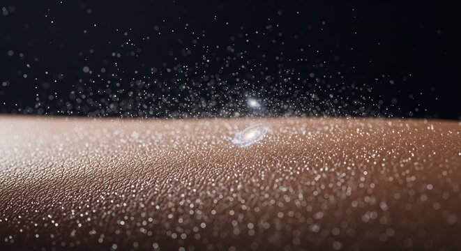 Water droplets splashing on textured surface in dark environment