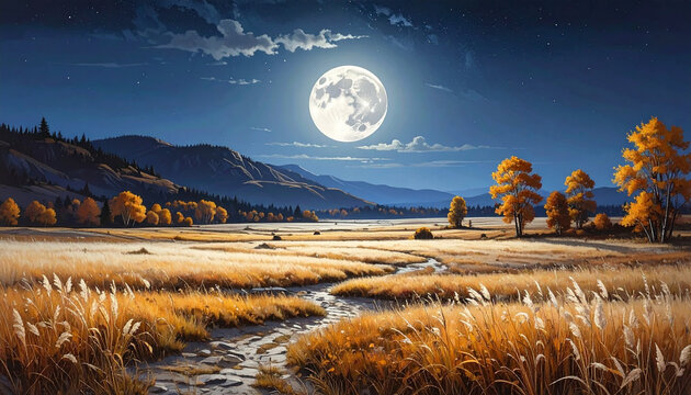 Moonlit Countryside Landscape
