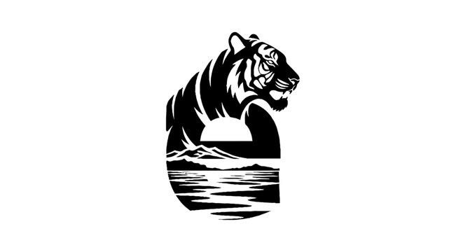 Fierce tiger head logo with water reflection design.