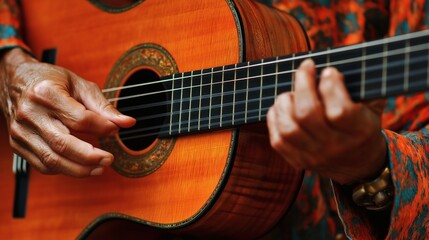 Obraz premium Close Up Of Hands Playing Acoustic Guitar