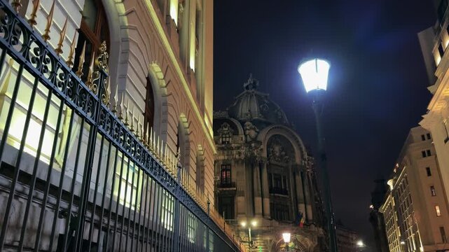 Bucharest: Burse Chamber of Commerce Illuminated at Night