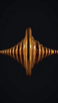 Abstract golden metallic soundwave rotating on black background.