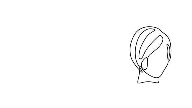 Animated self drawing of continuous line draw of  Line Art Portraits Minimalist Female Hair Styles.     Full length one line animation. 4K	