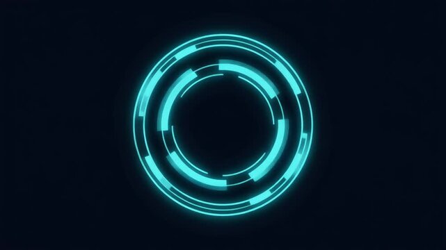 Cyan glowing minimal energy ring on dark background, abstract digital portal loop for technology interface, AI data visuals, and clean sci-fi design 4k