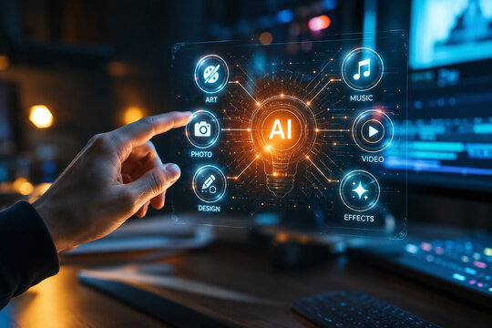 AI Creative Technology Interface for Multimedia Production including Art Photography Music Video and Graphic Design Icons