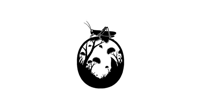 Black and white grasshopper circular logo design.