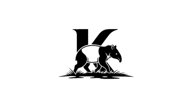 Stylized letter K with anteater illustration.