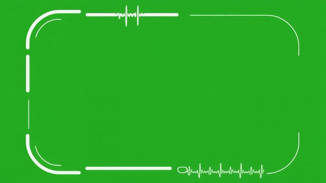 Animated green screen background with a white frame and audio visualizer elements
