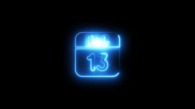 Glowing neon calendar displaying december 13th date