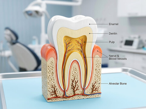 Cross section of human tooth anatomy showing enamel dentin pulp and nerves image