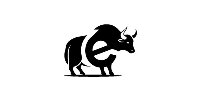 Black and white bull logo with letter e design.