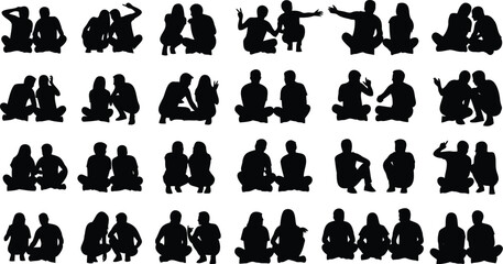 Obraz premium Silhouettes show pairs of people sitting.