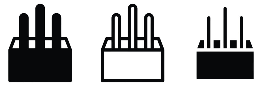 Three black icons of cigarette packs with varying numbers of cigarettes sticking out on white background for health warning labels and smoking cessation campaigns