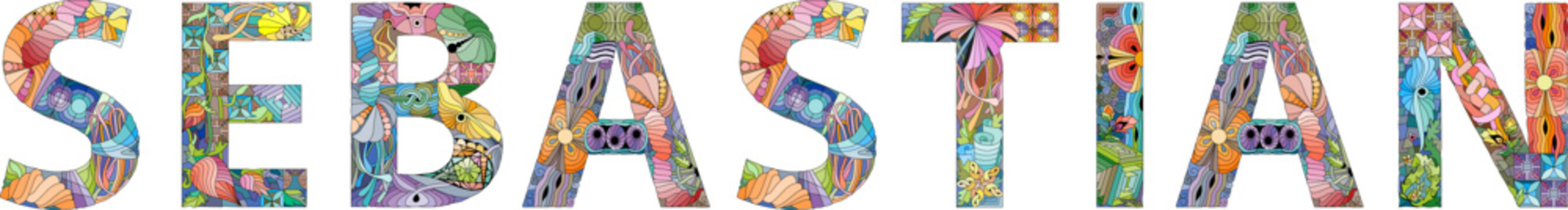 Male name SEBASTIAN. Vector decorative object