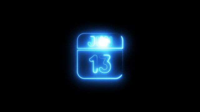 Neon glowing june 13 calendar date sign animation