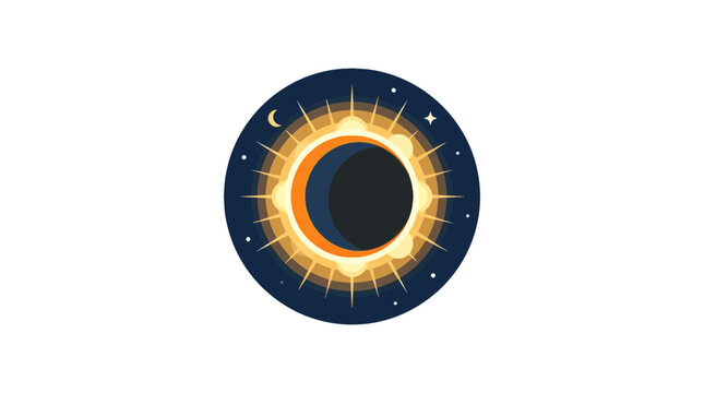 Stylized Solar Eclipse Cosmic Illustration with Celestial Elements