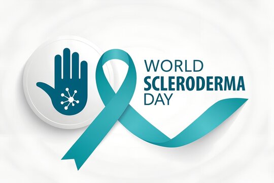 World scleroderma day awareness ribbon and hand icon concept with scleroderma