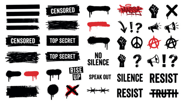Set of protest and censorship graphic elements