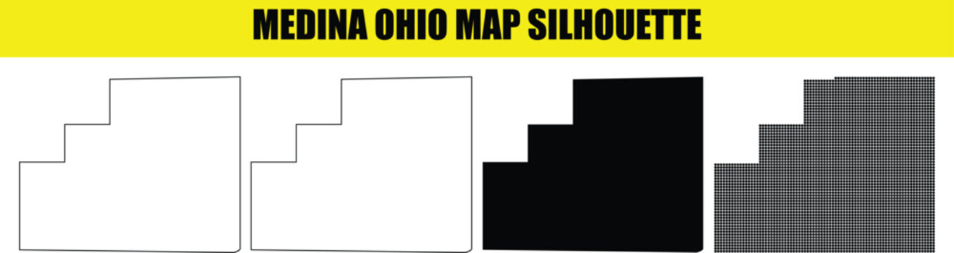Medina ohio map silhouette detailed outline blank fill and dot fill vector graphics.