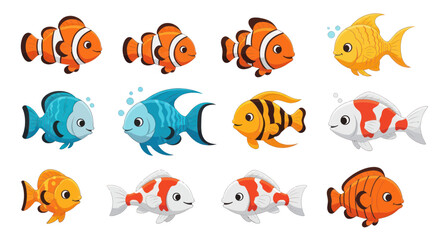 Colorful cartoon tropical reef fish collection for aquarium design © rehan