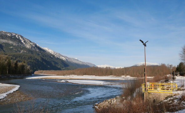 Brackendale Eagle Run Vista Point along the Squamish River during a winter season in Squamish, British Columbia, Canada