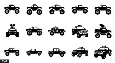 Black monster truck and offroad vehicle silhouettes set © rehan