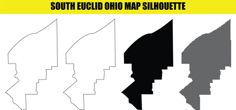 South euclid ohio map silhouette displaying four distinct graphical design variants on a grid background.
