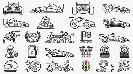 Naklejka premium Industrial Racing and Motorsport Equipment Icons Collection for Technical and Competitive Environments