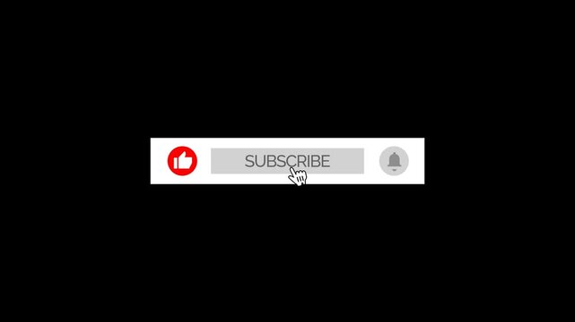 Animated Subscribe Button for Video Overlay. Like Subscribe Bell Notification Button, subscribe to channel. Transparent Screen