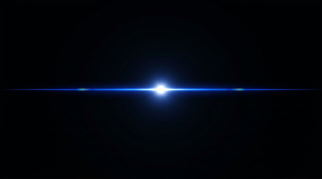 Blue anamorphic lens flare on black.