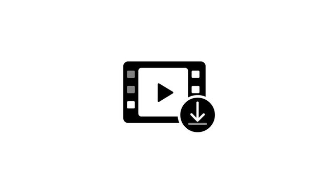 Video Download Icon with A Media Player Frame, Play Button, And Download Arrow Symbol, Film Saving, Media Storage, And Digital Content Access.