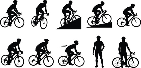 Naklejka premium Cyclist performing bike jumping and standing poses Vector