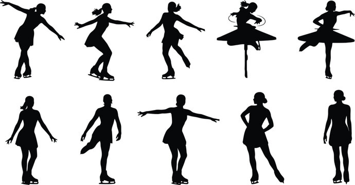 Ice skater performing various ballet poses on ice skates Vector