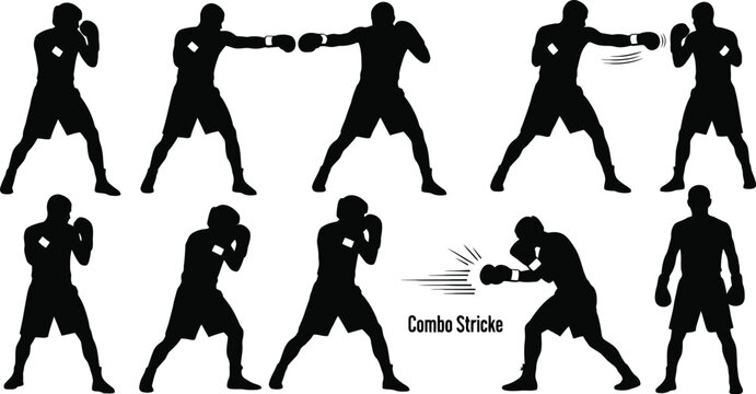 Boxers demonstrating combo strikes in fighting stances Vector