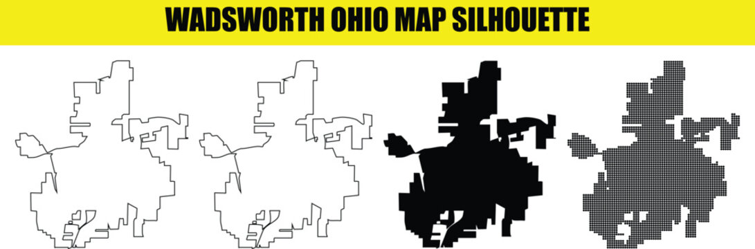 Wadsworth ohio city map silhouette vector graphic isolated on transparent background for urban planning presentations.