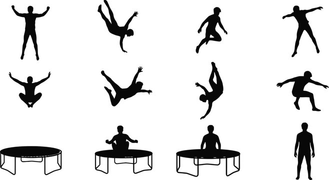Trampoline jumps and flips collection Vector